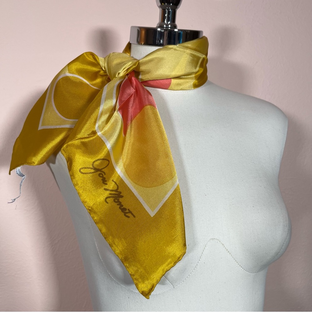 Jon Monet Vintage 1940 art deco polka dot Yellow pink mod Made in Italy Scarf - Picture 7 of 17